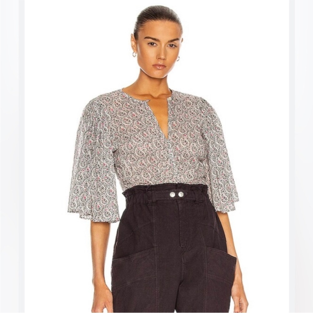 Isabel Marant Etoile Mariazo Paisley Floral Printed Cotton Blouse Top Size 36, 4